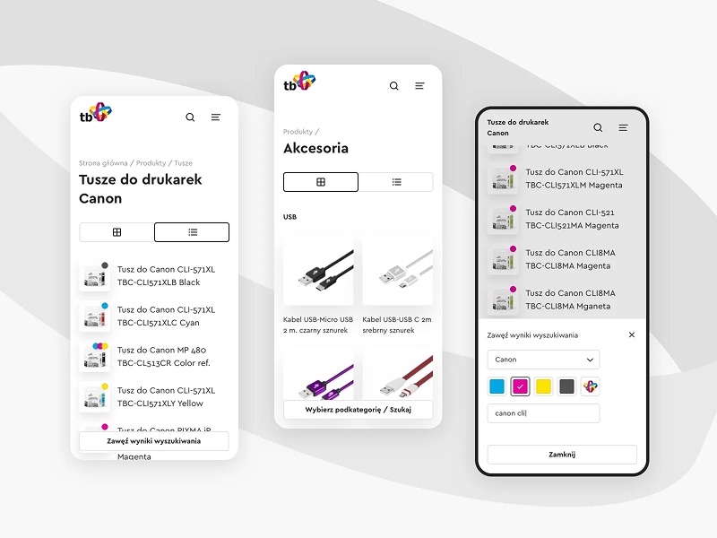 Widoki mobilne strony internetowej firmy handlowej