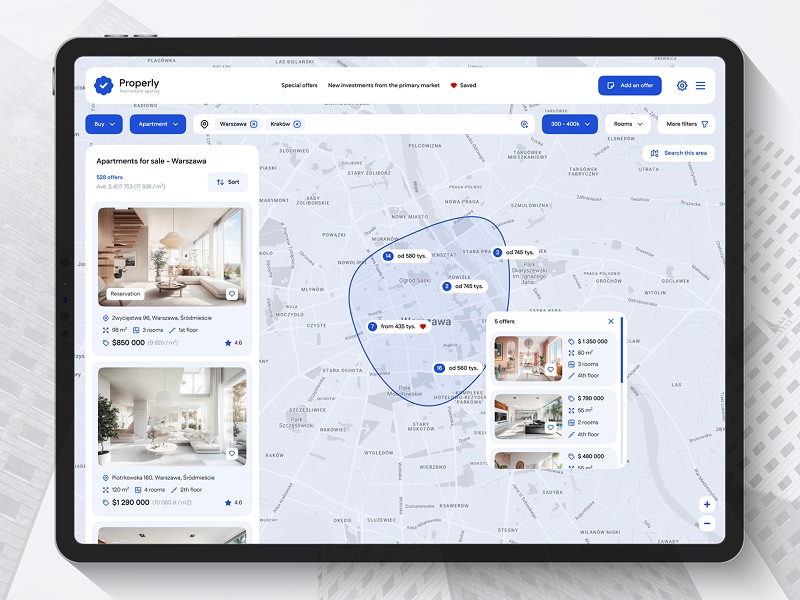 Widoki desktopowy strony pośrednika nieruchomości