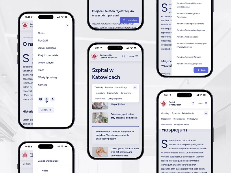 Widoki responsywne strony internetowej sieci szpitali