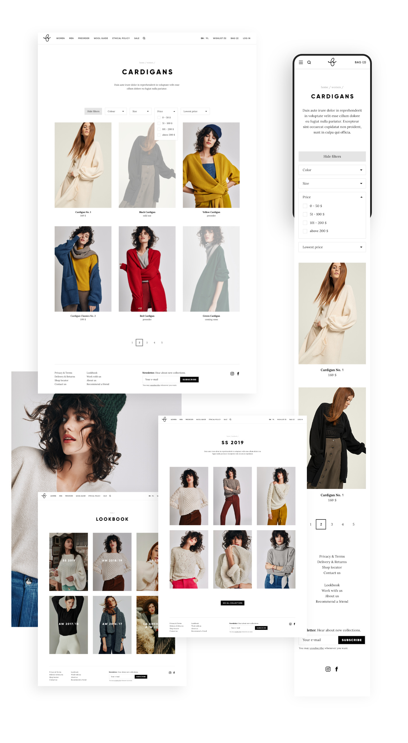 Lista kategorii sklepu internetowego. Wersja na komputer i na telefon.