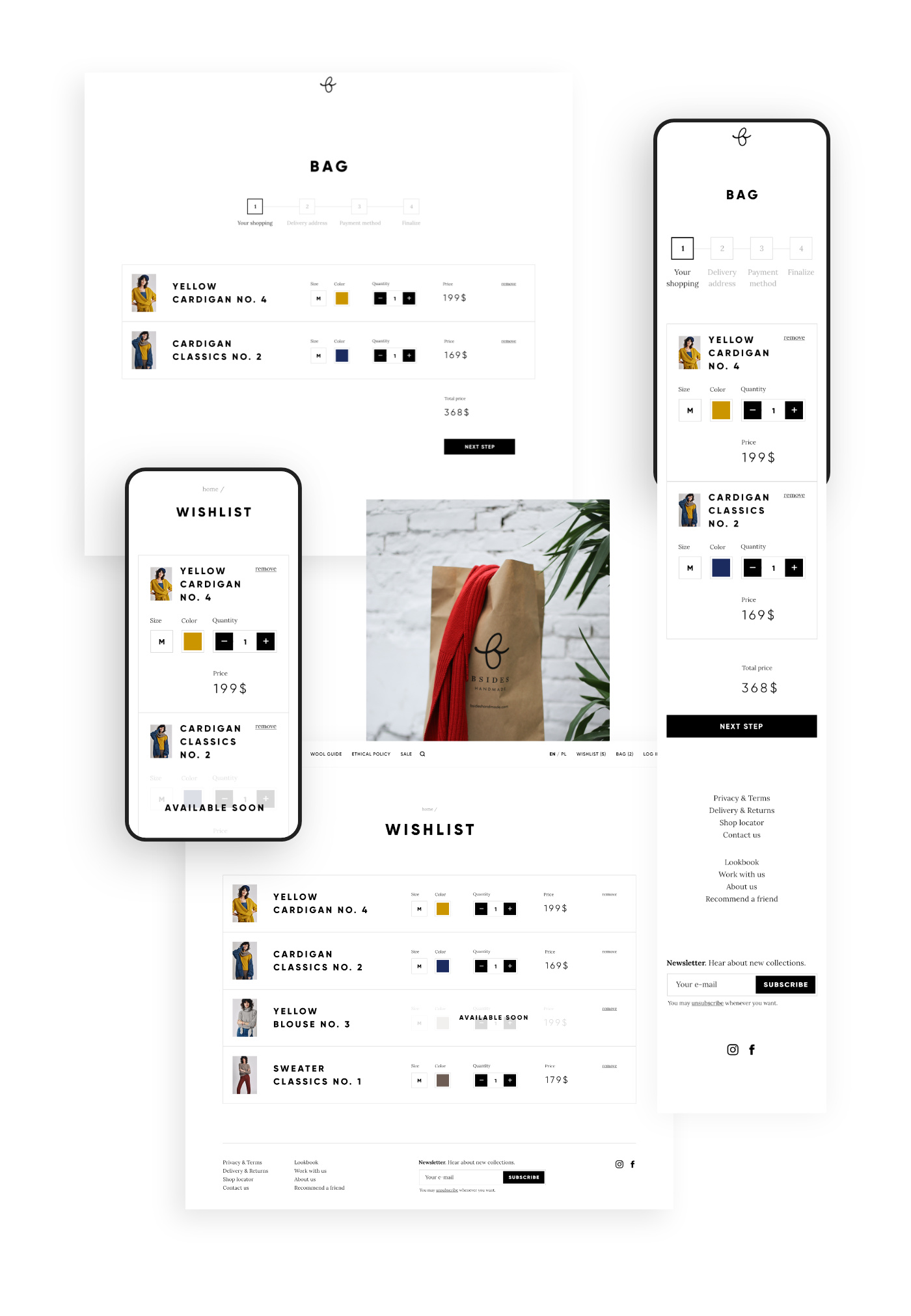 Koszyk  modowego sklepu internetowego. Wersja desktop i mobile.