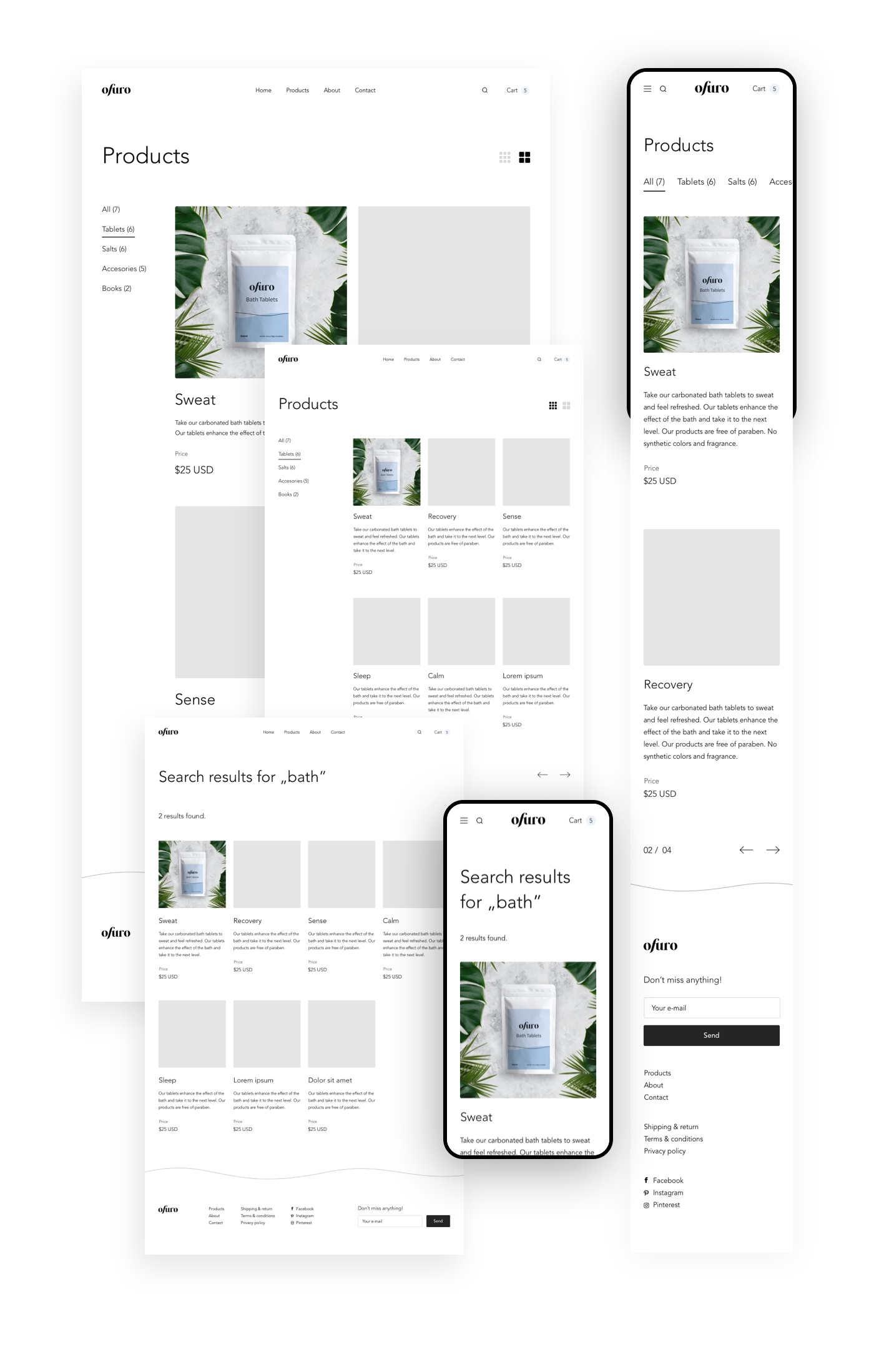 Lista kategorii sklepu internetowego. Wersja na laptop i wersja responsywna na telefon.