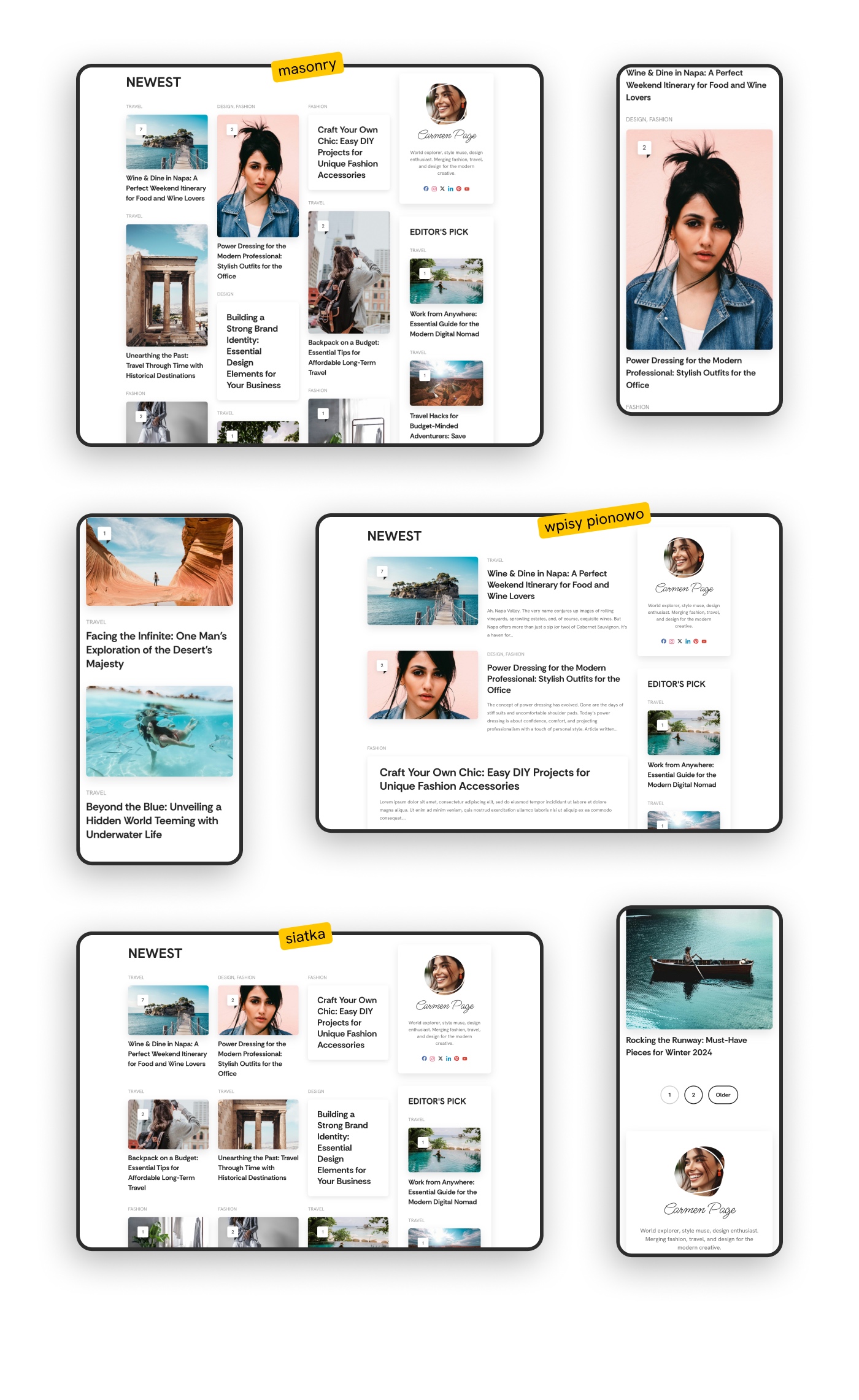 Portal internetowy - strona główna. Listy artykułów.
