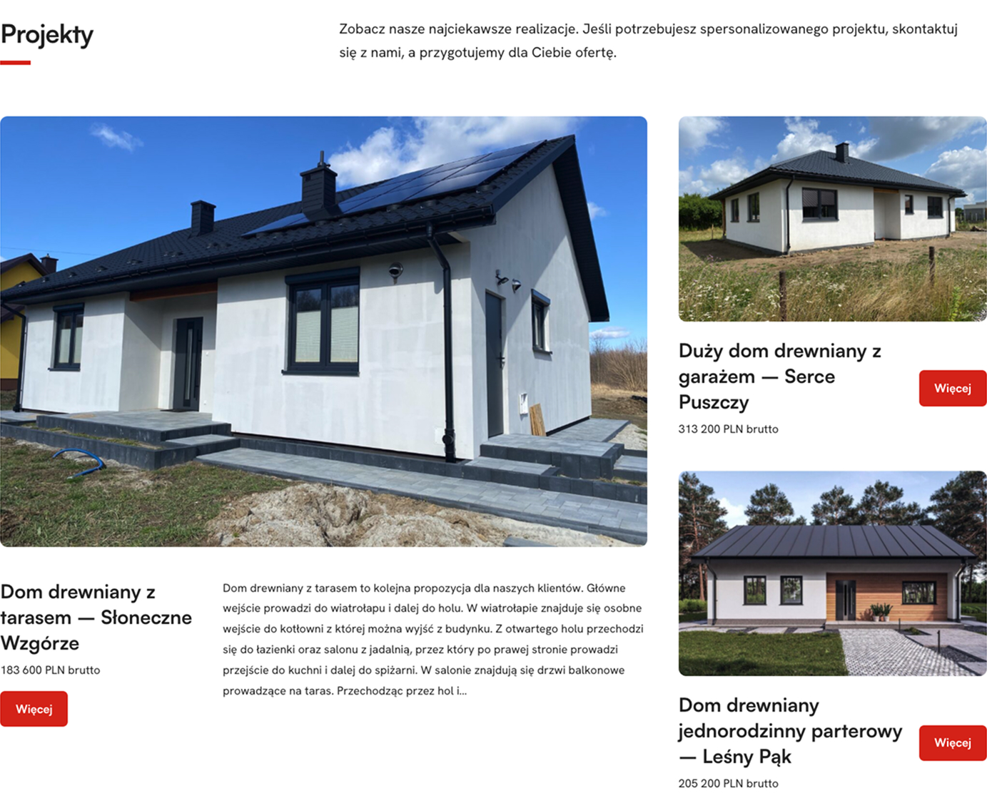 Komponent strony internetowej z produktami