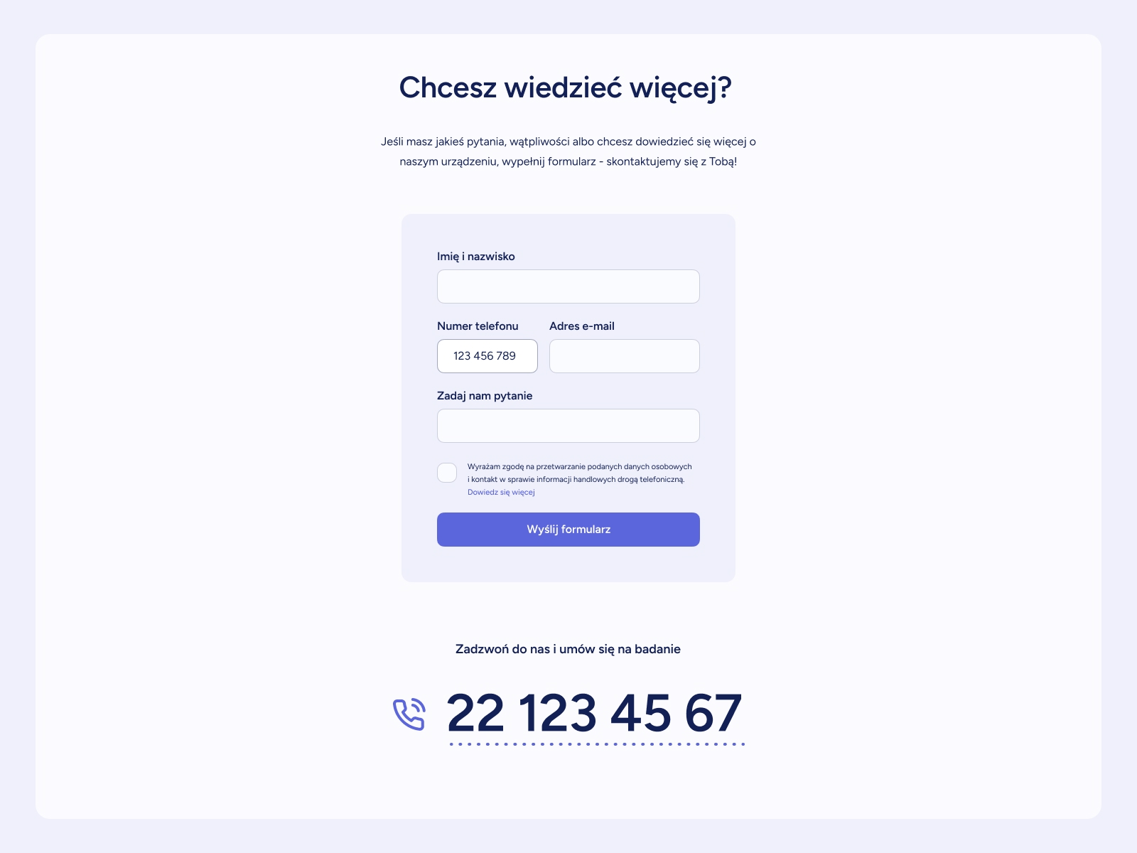 Landing page. Formularz kontaktowy.