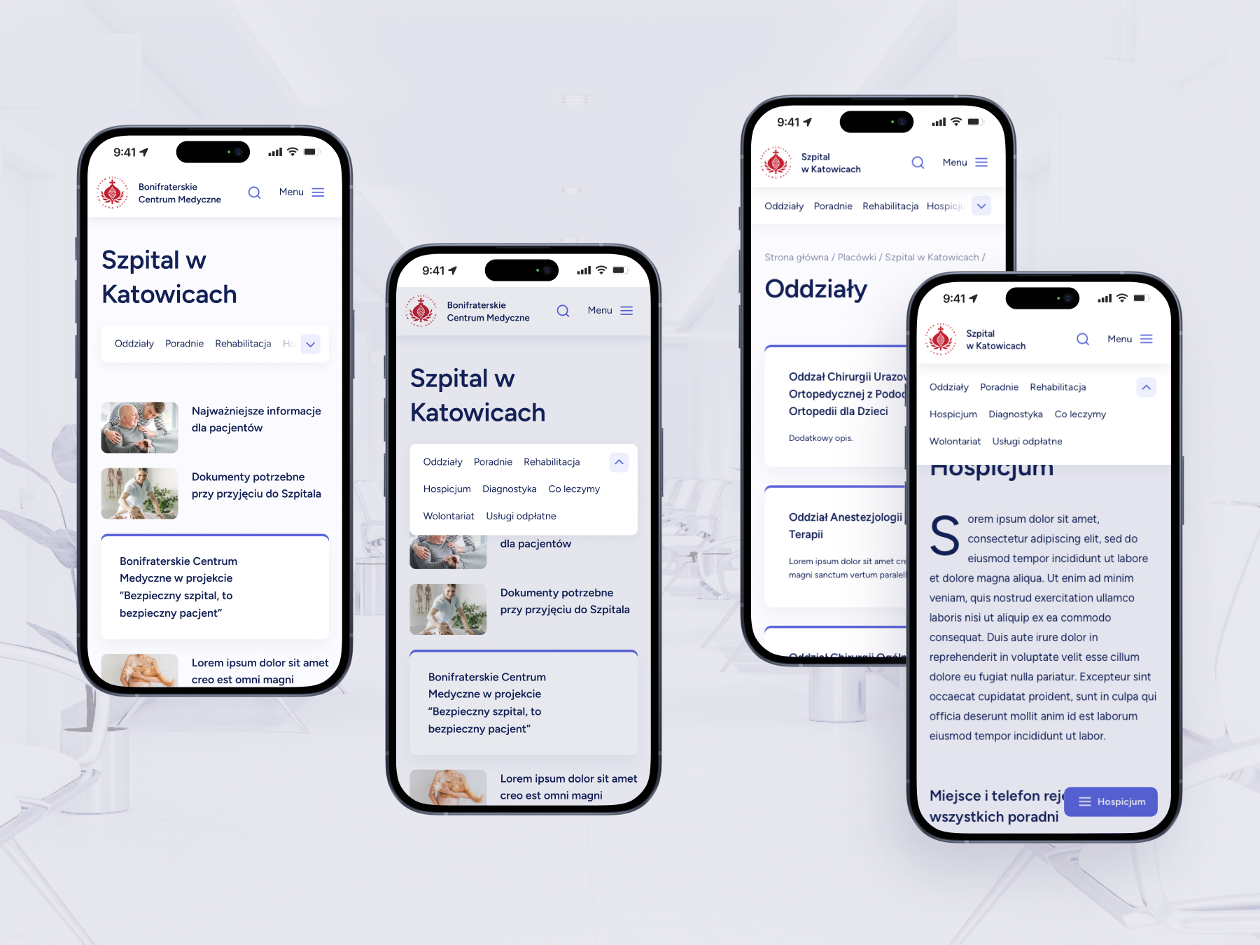Meny hybrydowe na stronie szpitala